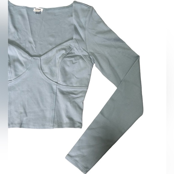 Garage Slate Blue Cropped Long Sleeve Shirt with Corset Illusion - Picture 5 of 8